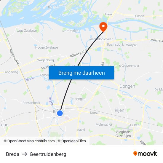 Breda to Geertruidenberg map