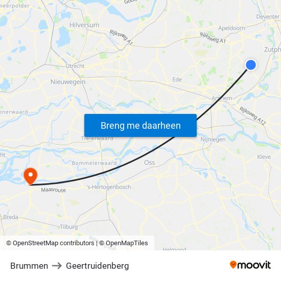 Brummen to Geertruidenberg map