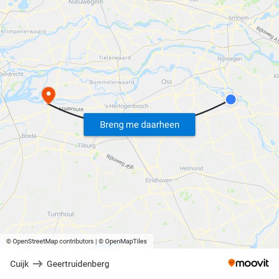 Cuijk to Geertruidenberg map