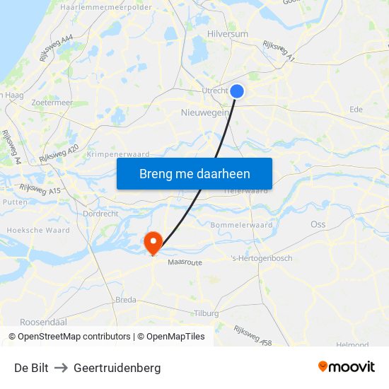De Bilt to Geertruidenberg map