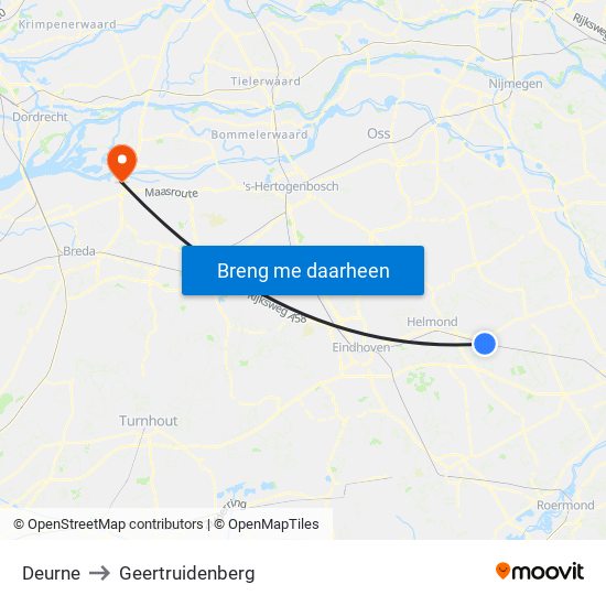 Deurne to Geertruidenberg map