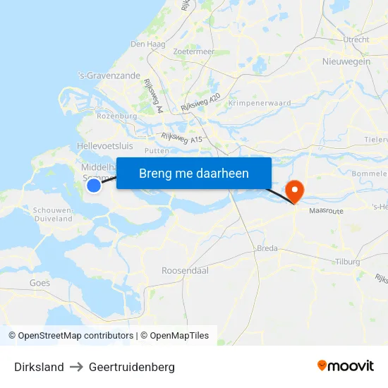Dirksland to Geertruidenberg map