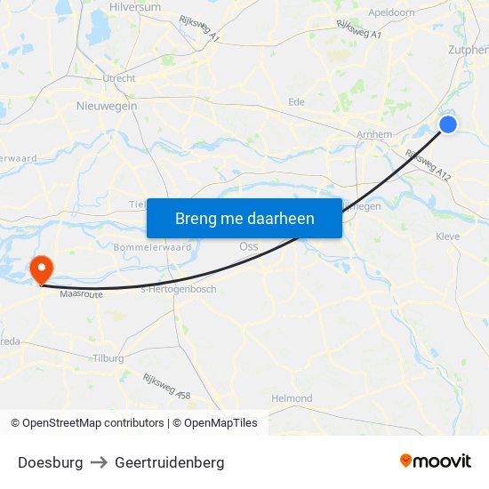 Doesburg to Geertruidenberg map