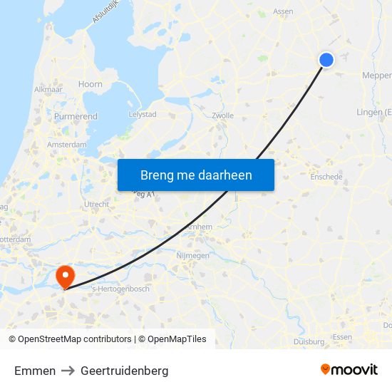 Emmen to Geertruidenberg map
