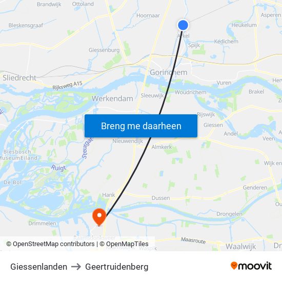 Giessenlanden to Geertruidenberg map
