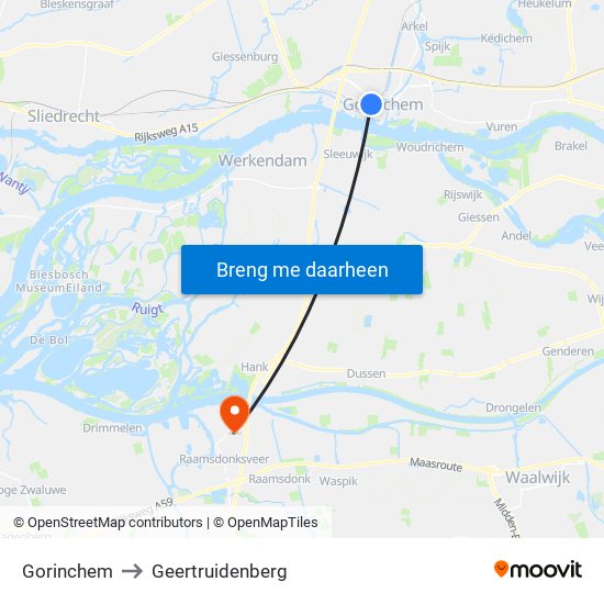Gorinchem to Geertruidenberg map