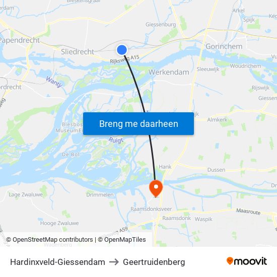 Hardinxveld-Giessendam to Geertruidenberg map