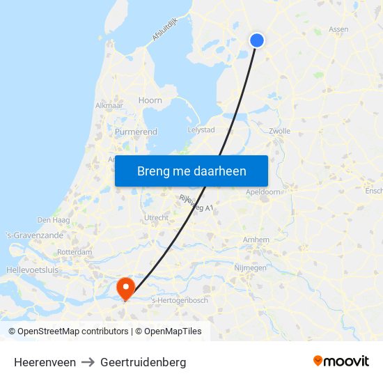 Heerenveen to Geertruidenberg map