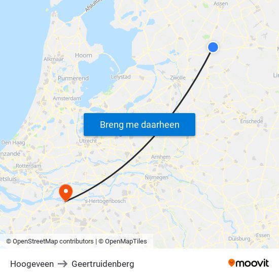 Hoogeveen to Geertruidenberg map