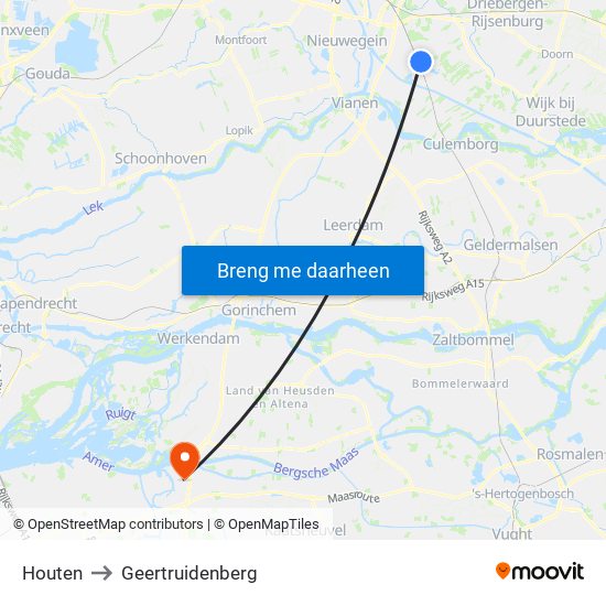 Houten to Geertruidenberg map