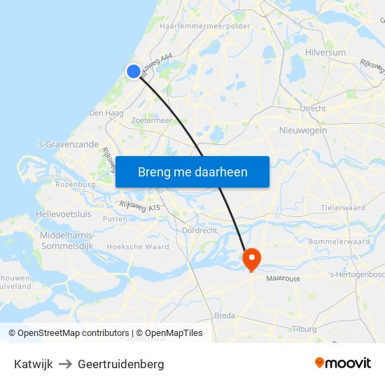 Katwijk to Geertruidenberg map