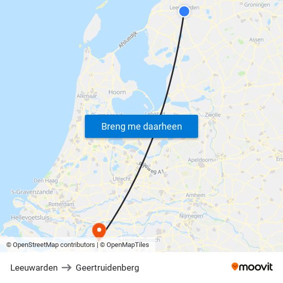 Leeuwarden to Geertruidenberg map