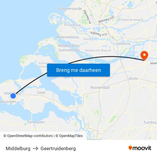 Middelburg to Geertruidenberg map