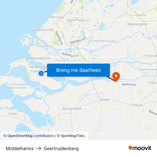 Middelharnis to Geertruidenberg map