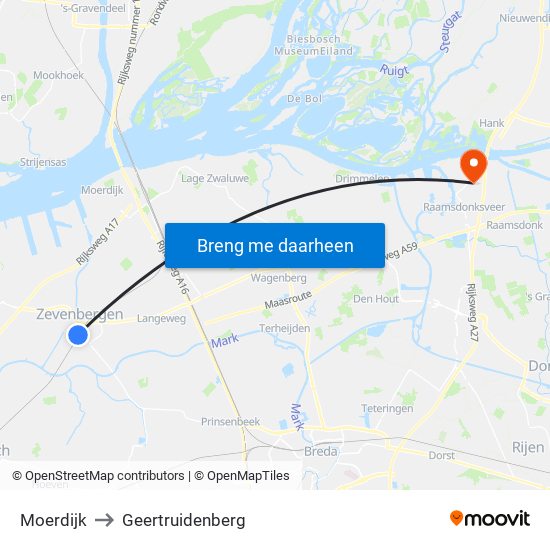 Moerdijk to Geertruidenberg map