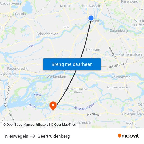 Nieuwegein to Geertruidenberg map