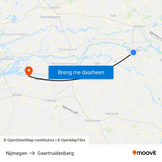 Nijmegen to Geertruidenberg map