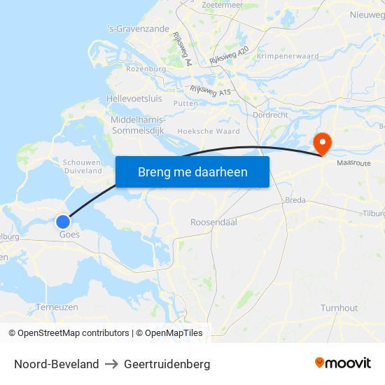 Noord-Beveland to Geertruidenberg map