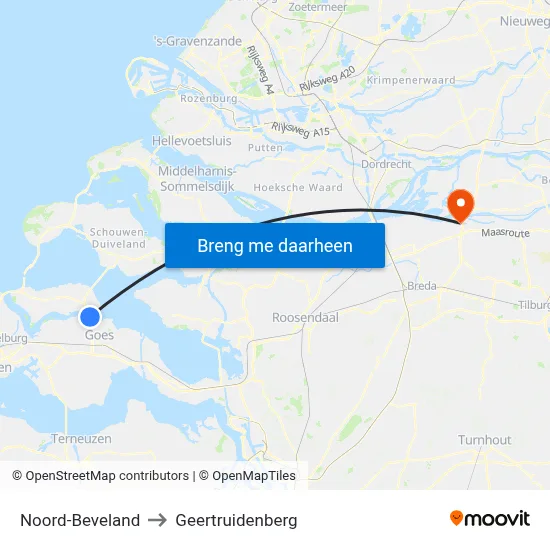 Noord-Beveland to Geertruidenberg map