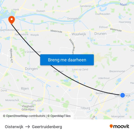 Oisterwijk to Geertruidenberg map