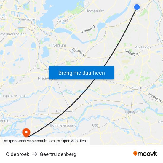 Oldebroek to Geertruidenberg map
