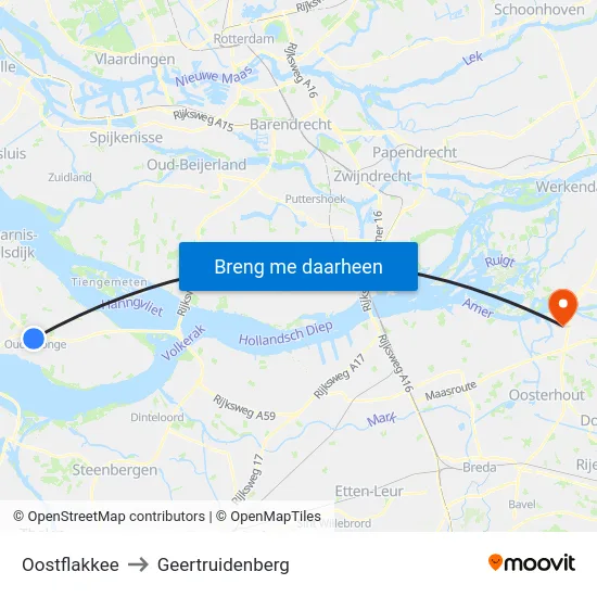 Oostflakkee to Geertruidenberg map