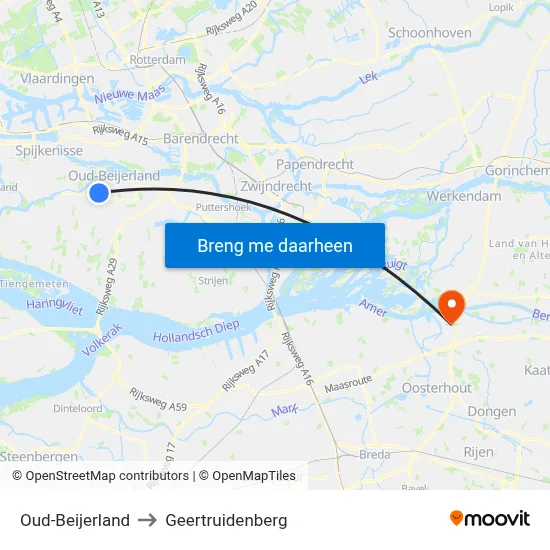 Oud-Beijerland to Geertruidenberg map