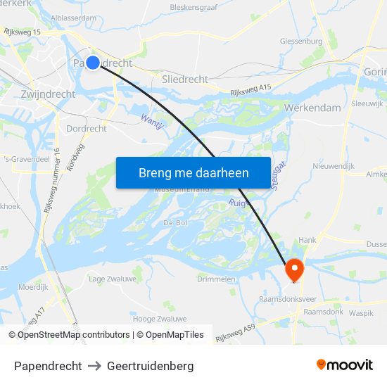Papendrecht to Geertruidenberg map