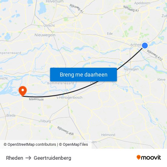 Rheden to Geertruidenberg map