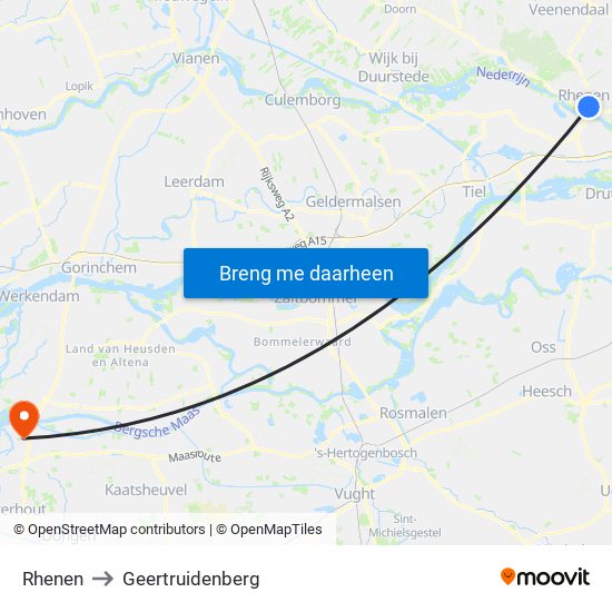 Rhenen to Geertruidenberg map