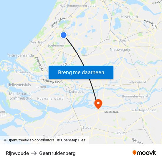 Rijnwoude to Geertruidenberg map