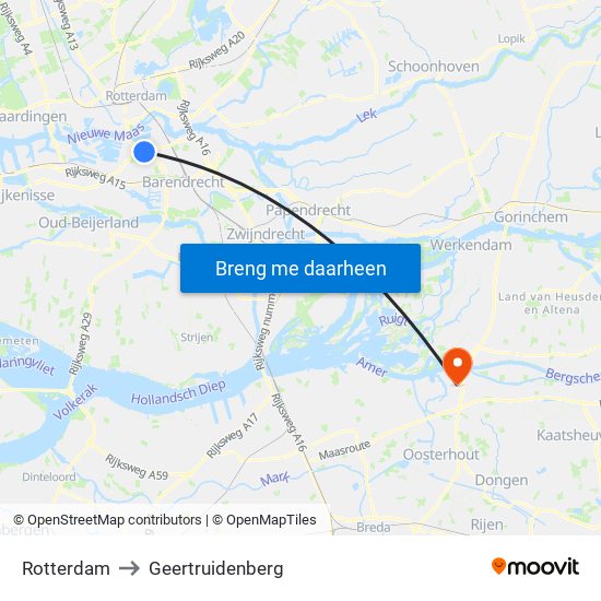 Rotterdam to Geertruidenberg map