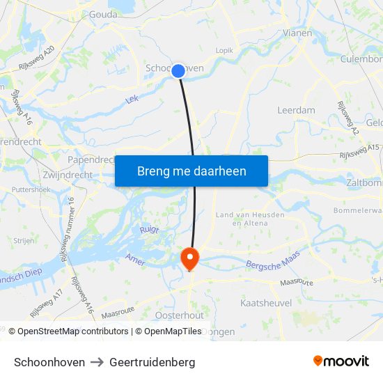Schoonhoven to Geertruidenberg map