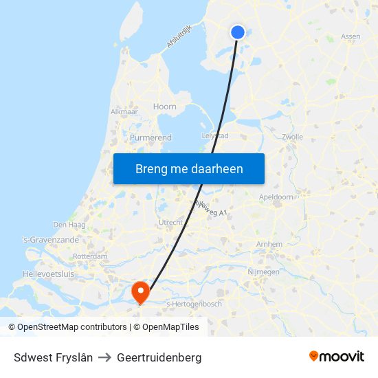 Sdwest Fryslân to Geertruidenberg map