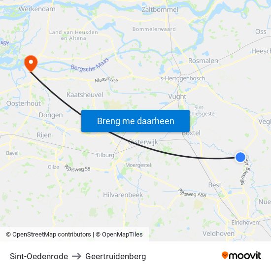 Sint-Oedenrode to Geertruidenberg map