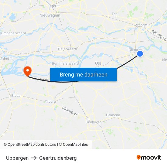 Ubbergen to Geertruidenberg map