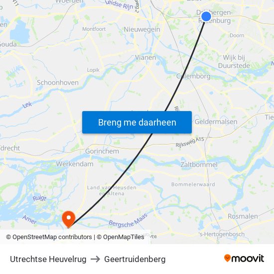 Utrechtse Heuvelrug to Geertruidenberg map