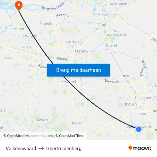 Valkenswaard to Geertruidenberg map