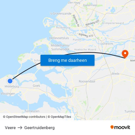 Veere to Geertruidenberg map