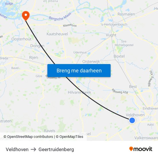 Veldhoven to Geertruidenberg map