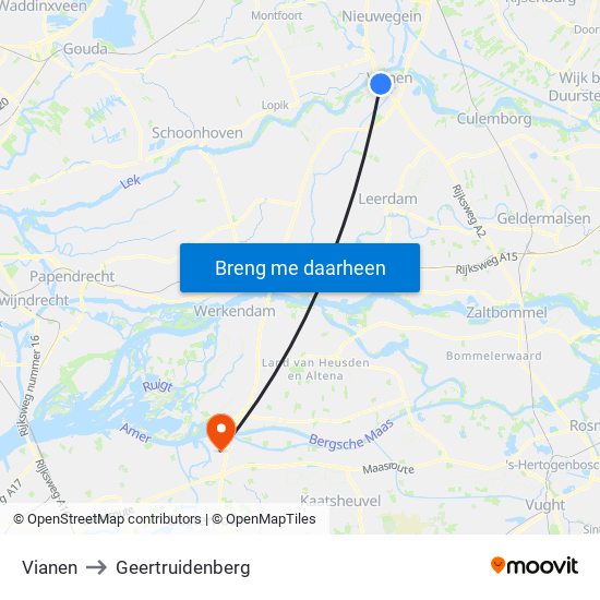 Vianen to Geertruidenberg map