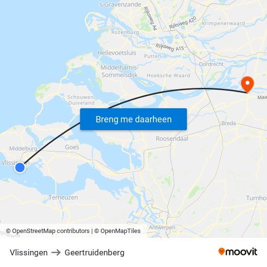 Vlissingen to Geertruidenberg map