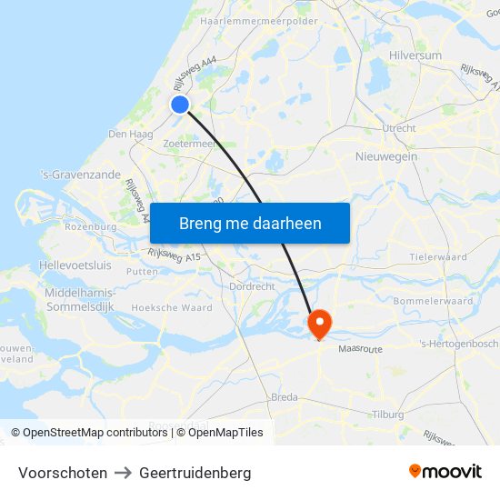 Voorschoten to Geertruidenberg map
