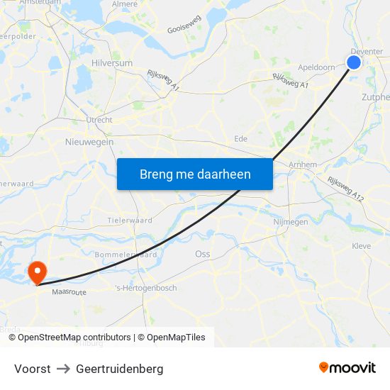 Voorst to Geertruidenberg map