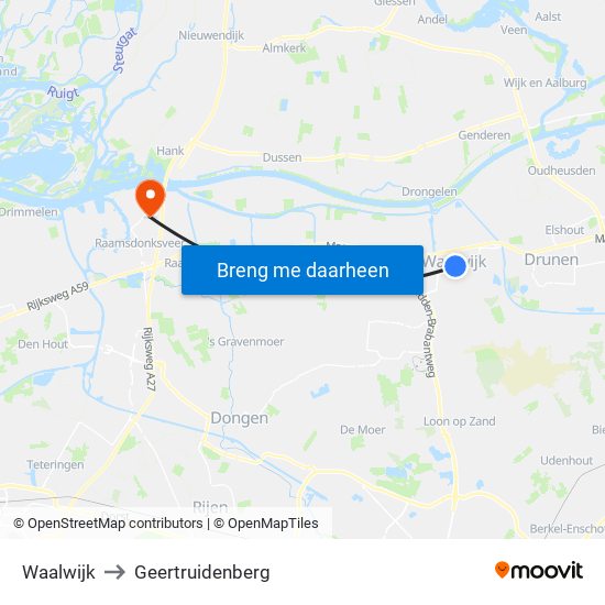Waalwijk to Geertruidenberg map