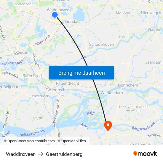 Waddinxveen to Geertruidenberg map