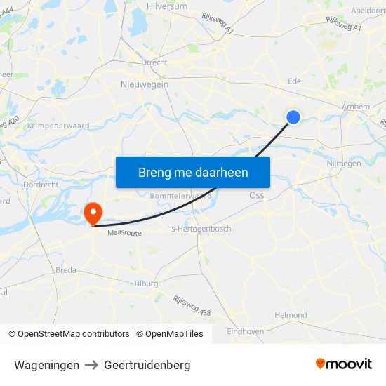 Wageningen to Geertruidenberg map
