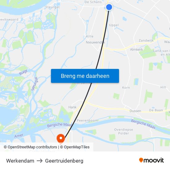 Werkendam to Geertruidenberg map