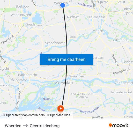 Woerden to Geertruidenberg map