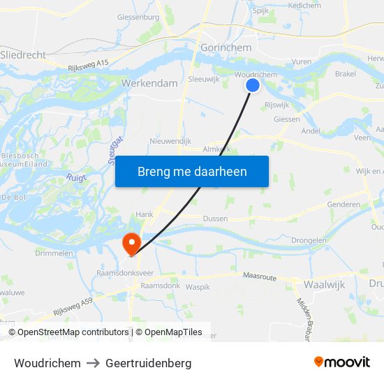 Woudrichem to Geertruidenberg map